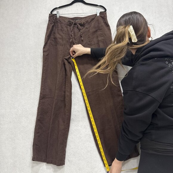 INC International Concepts Pants Womens 16 Brown Linen Wide Leg Drawstring - Picture 7 of 9